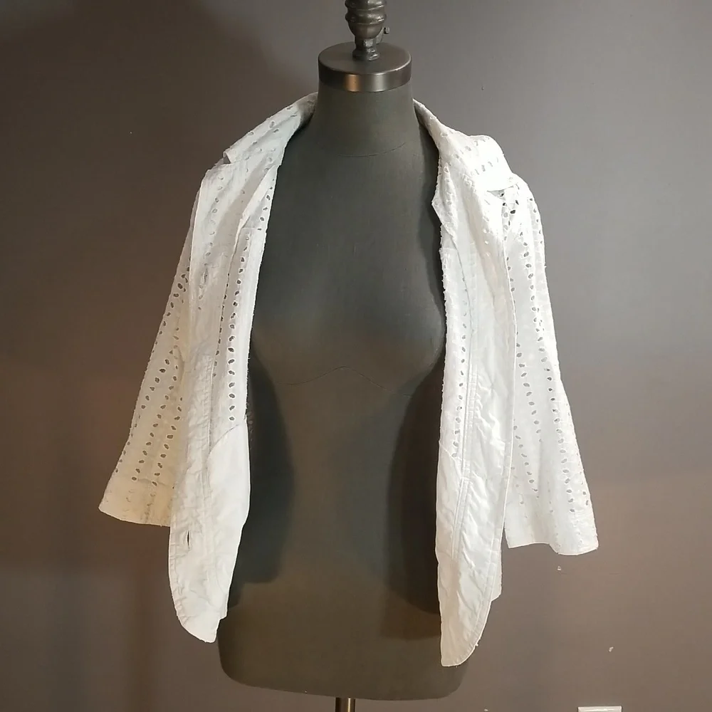 Allison Daley white eyelet jacket womens size 10 - 100% cotton - Picture 8 of 12